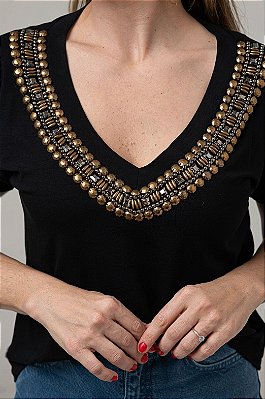 Blusa Soltinha Decote V Preta Tammy