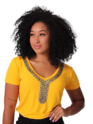 Tshirt Feminina Decote V Amarelo Luci