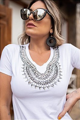 Tshirt Feminina Decote Redondo Branca Turquia