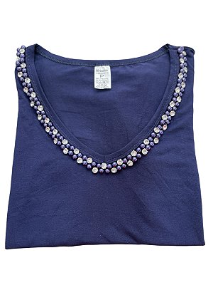 Tshirt Feminina Decote V Azul Marinho Gabriela
