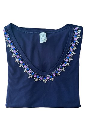 Tshirt Feminina Decote V Marinho Thayla