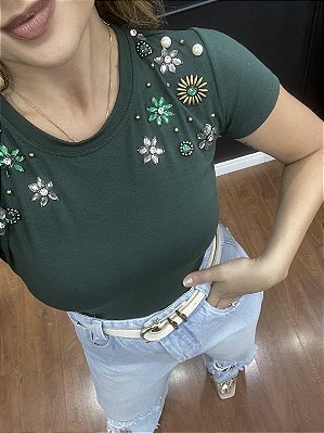 Tshirt Feminina Decote Redondo Verde Stella