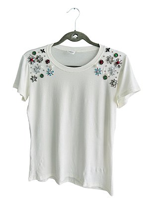 Tshirt Feminina Decote Redondo Off White Ravena