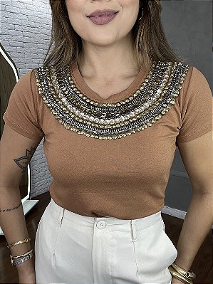 Tshirt Feminina Decote Redondo Caramelo Agatha