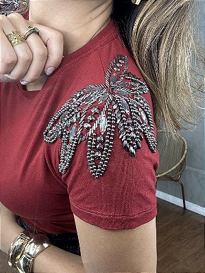 Tshirt Feminina Decote Redondo Vermelha Loren