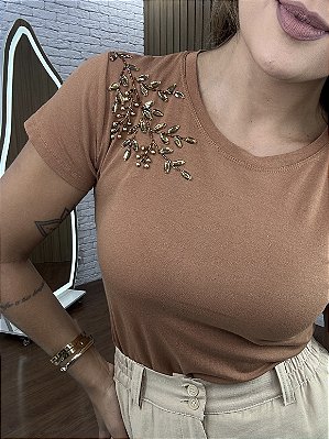 Tshirt Feminina Decote Redondo Caramelo Soraya
