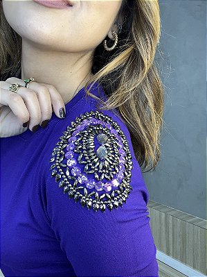 Blusa Manga Longa Decote Redondo Roxa Eliete