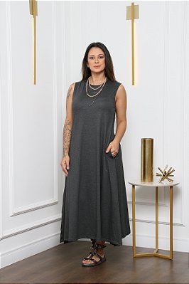 Vestido Midi Evasê Estela Chumbo