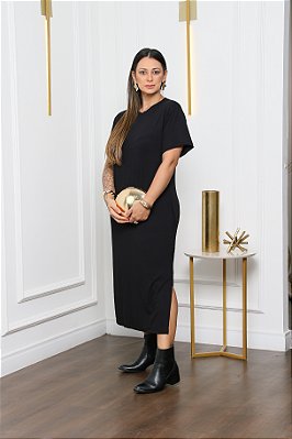 Vestido Midi com Bolso Preto Joana