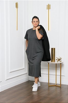 Vestido Midi com Bolso Chumbo Joana