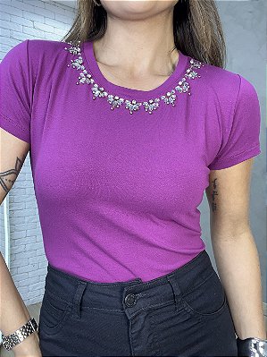 Tshirt Feminina Decote Redondo Fúcsia Carmem