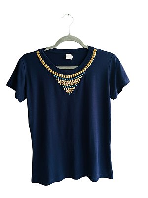 Tshirt Feminina Decote Redondo Azul Marinho Cintia