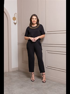 Calça Reta Barra Dobrada Preta