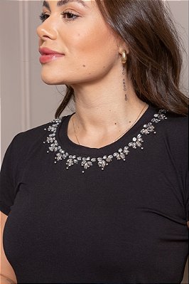 Tshirt Feminina Decote Redondo Preta Carmem