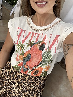 Tshirt Algodão Off White Native Coral