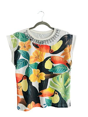 Tshirt Algodão Off White Tucanos flor