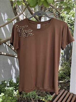 Tshirt Decote Redondo Marrom Soraya