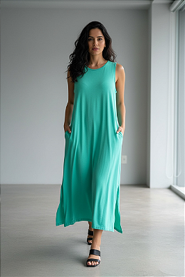 Vestido Midi Evasê Estela Verde Maceio