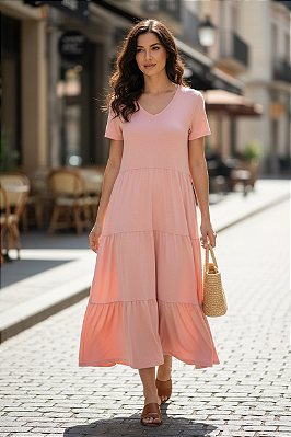 Vestido Midi soltinha Três Marias Rosê