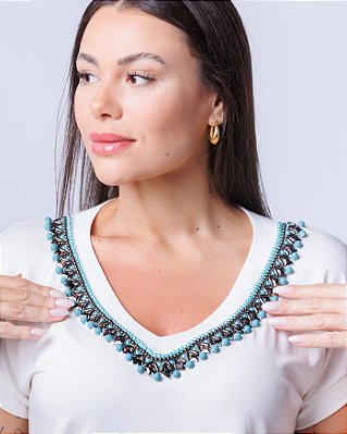 Blusa Soltinha Decote V Off White Neiva