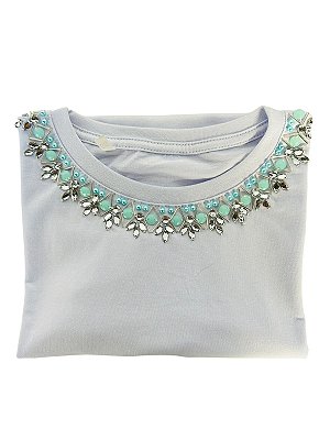 Baby Look Algodão Branca Thayla Turquesa