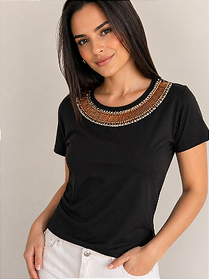 Tshirt Feminina Decote Redondo Preta Gianna