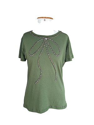 Tshirt Feminina Decote Redondo Verde Gucci Laço Tatá
