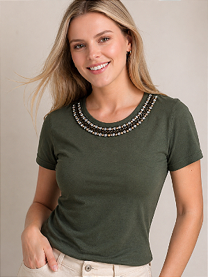 Tshirt Feminina Decote Redondo Verde Gucci Maite