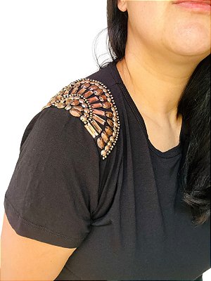 Tshirt Feminina Decore Redondo Preta Alba