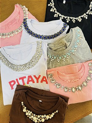 Kit 3 peças Baby Look 100% algodão Bordadas (aleatórias)