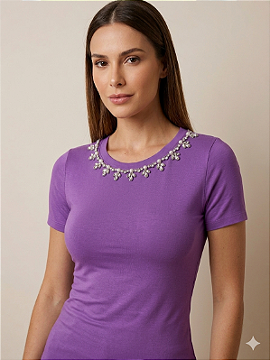 Tshirt Feminina Decote Redondo Lilás Laisa