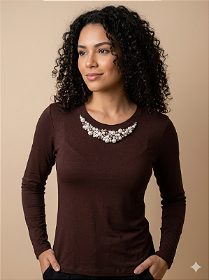 Blusa Feminina Manga Longa Marrom Ally