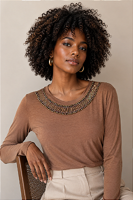 Blusa Manga Longa Decote Redondo Arcon Samira