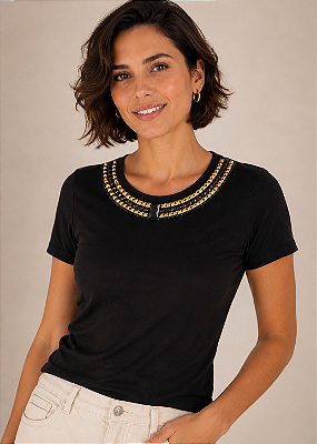 Tshirt Feminina Decote Redondo Preta Majestade