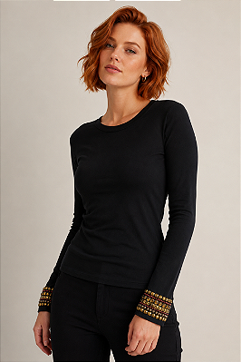 Blusa Feminina Manga Longa Preta Bourbon