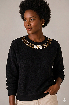 Moletom Feminino Preto Areia Dourada