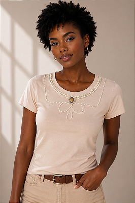 Tshirt Feminina Decote Redondo Renda Aurora