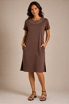 Vestido 100% algodão Marrom Belle