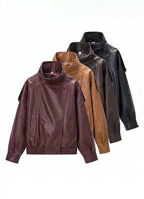 Jaqueta Bomber com Gola em Couro PU Premium