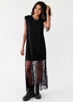 Vestido Yana sem mangas com detalhes em Renda Chantilly