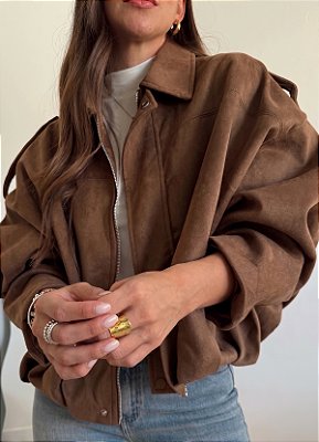 Jaqueta Oversized com Barra Bolonê em Suede