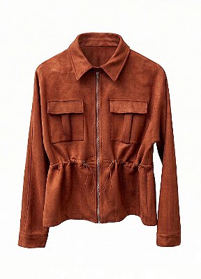 Parka com Bolsos e Ajuste na Cintura em Suede