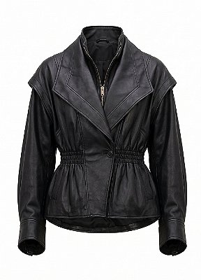 Parka com Gola Sobreposta em Couro PU Premium