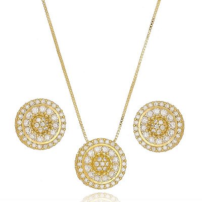 Conjunto Semijoia em zirconias e microzirconias cristal