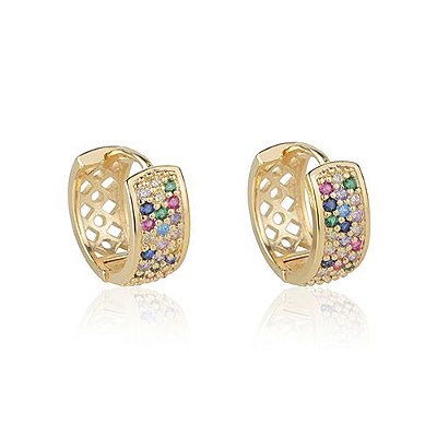 Brinco Argola Semijoia Microzirconia Multicor