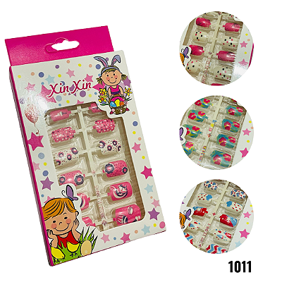 NE1011 - Unha postiças infantil xin xin ( vem com cola para) com atacado – Pacote com 12 unidades (Atacado)