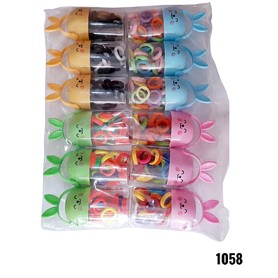 NE1058 - Elástico de cabelo meia colorido coelhinho 25pcs por kit/ 3cm com atacado – Pacote com 12 unidades (Atacado)