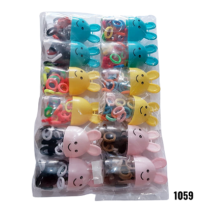 NE1059 - Elástico de cabelo meia colorido ursinho 25pcs por kit/ 3cm com atacado – Pacote com 12 unidades (Atacado)