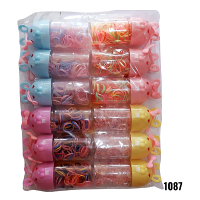 NE1087 - Liguinha de cabelo 170 elasticos de borracha por pc com 1087 – Pacote com 12 unidades (Atacado)