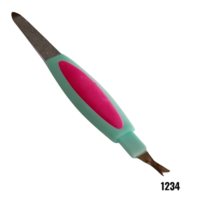 NE1234 - Lixa de unha de metal dupla face c/ aparador de cuticulas 12,5 cm – Pacote com 12 unidades (Atacado)